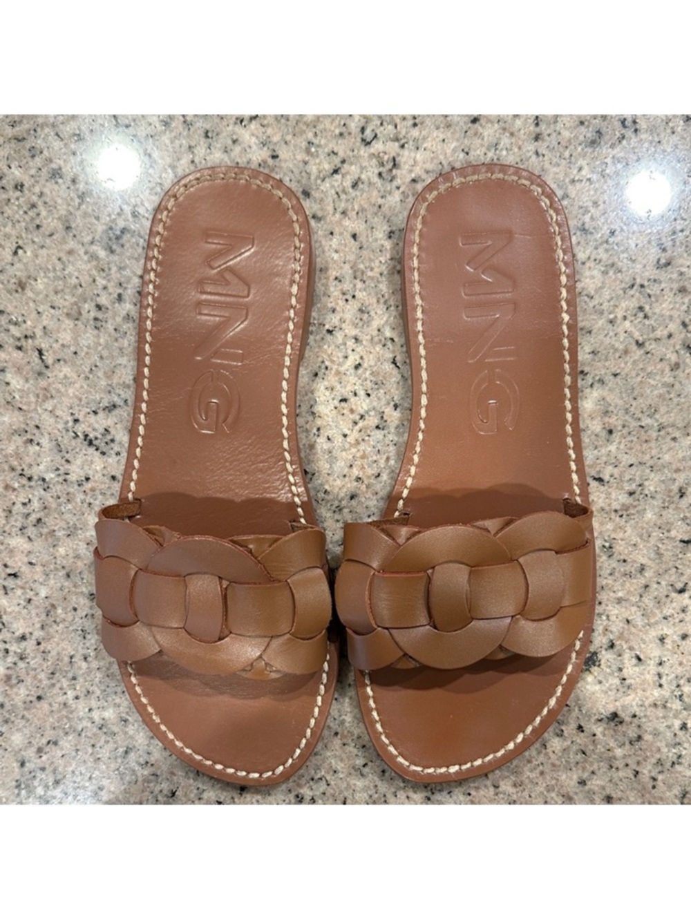 Mango Women's Braided Slide Sandals in Tan Brown